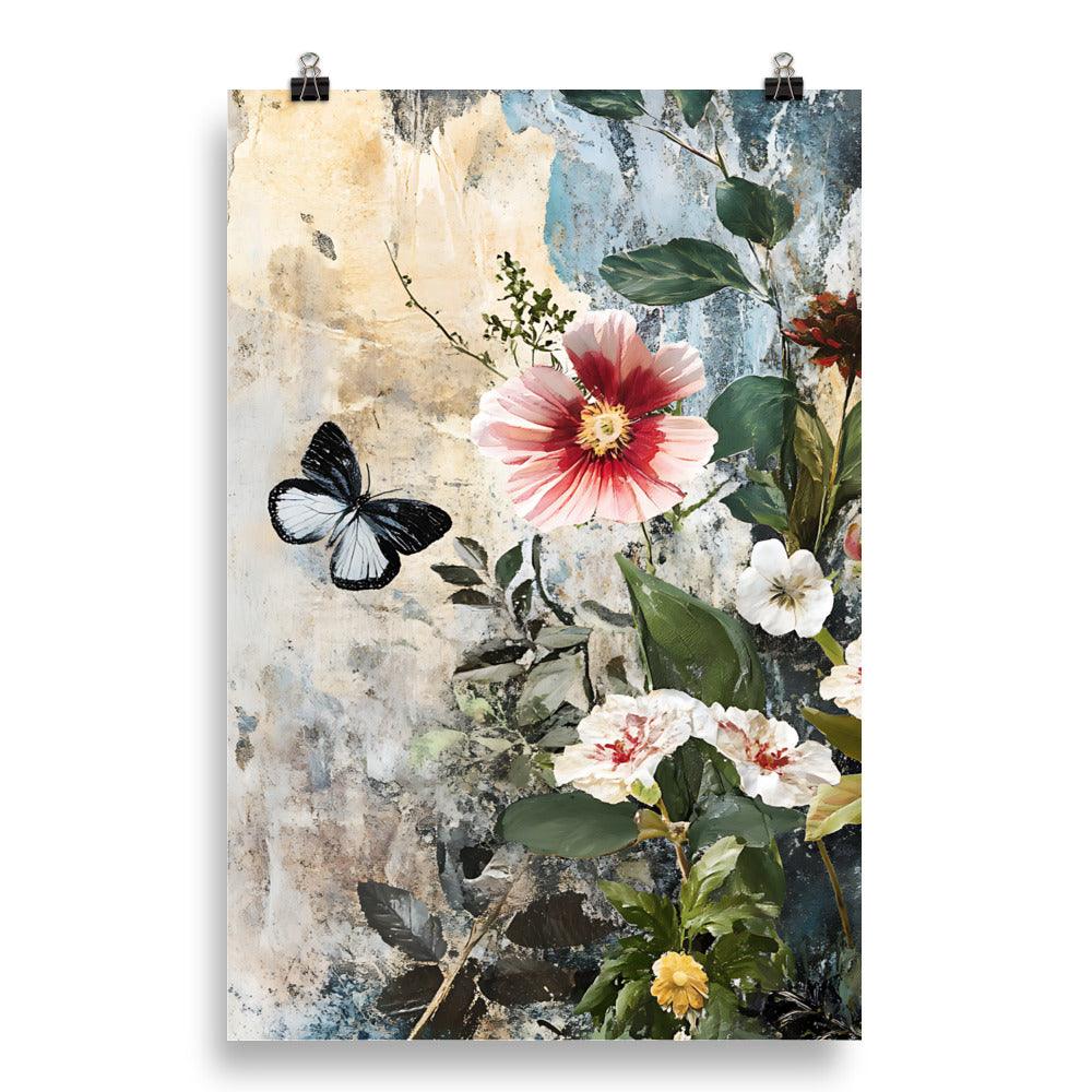 Boho Floral Serenity with Butterfly and Blooms Poster - Oh Posters