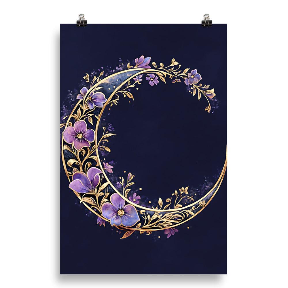 Boho Floral Crescent Moon Art Poster - Oh Posters