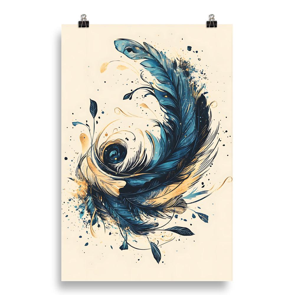 Boho Feather Swirl with Leaves Poster - Oh Posters