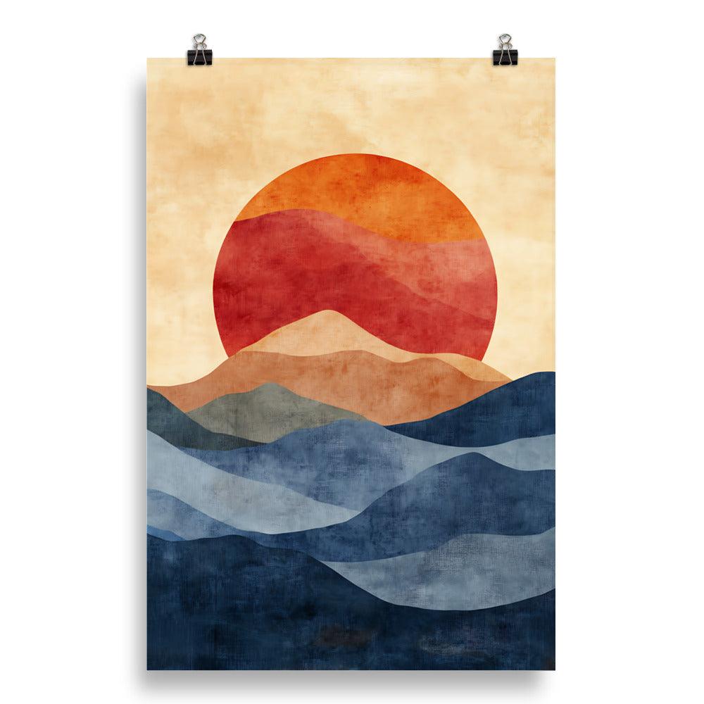 Boho Sunset Over Serene Mountains Poster - Oh Posters
