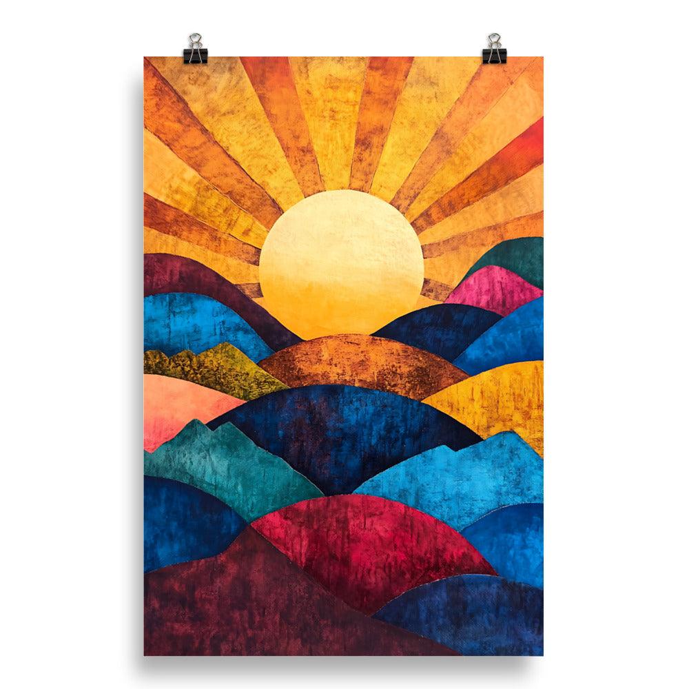 Boho Sunset Over Colorful Hills Poster - Oh Posters