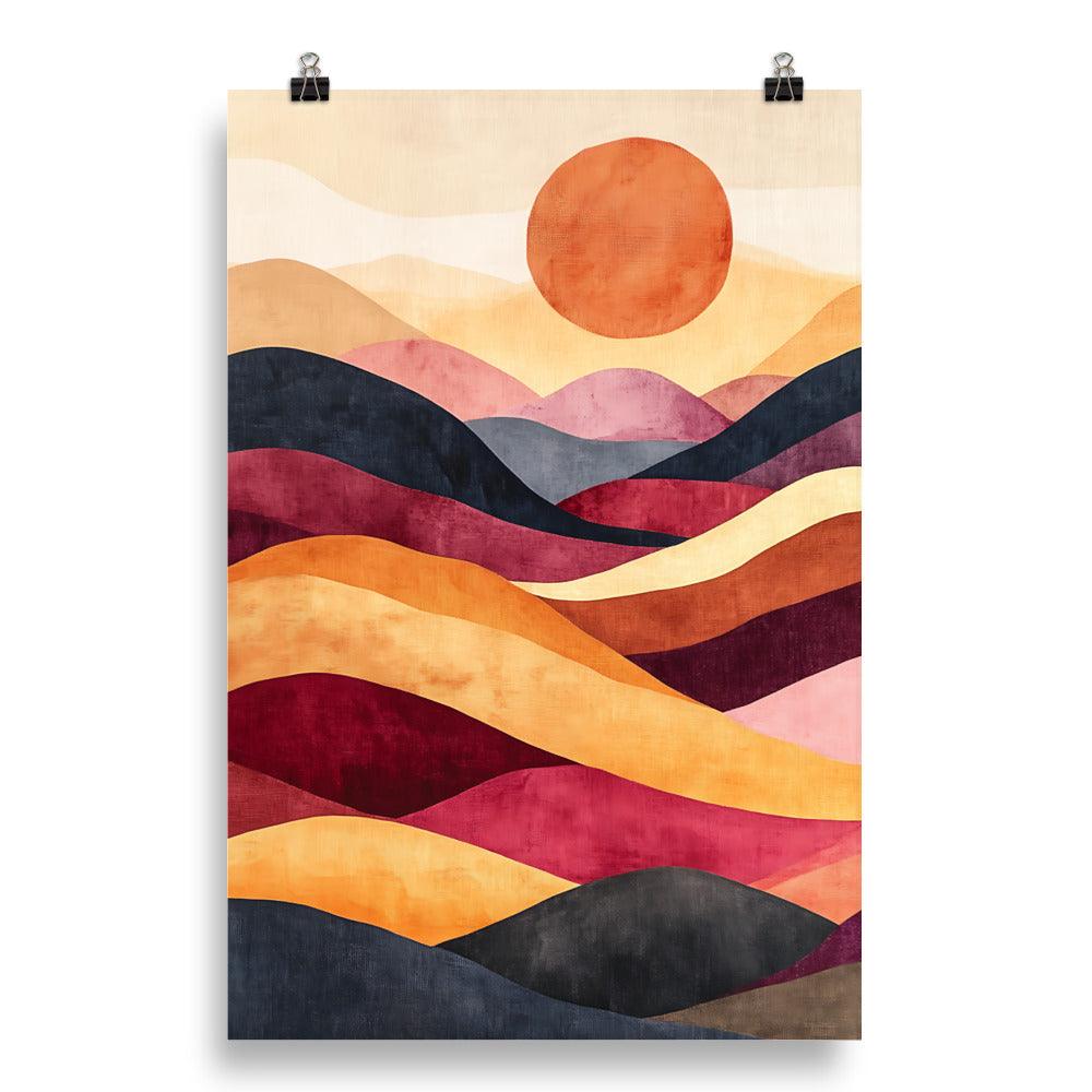 Boho Sunset Over Colorful Hills Poster - Oh Posters