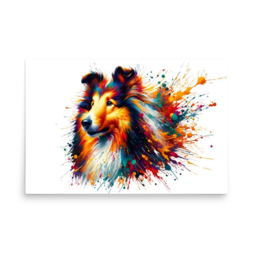 Rough Collie Dog Splatter Art Explosive Colors Poster - Oh Posters