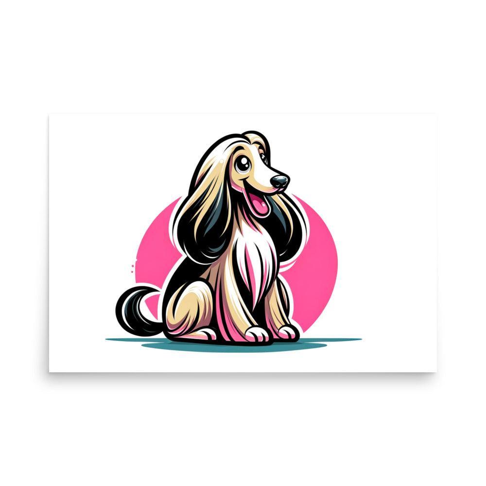 Joyful Afghan Hound Vibrant Cartoon Poster - Oh Posters