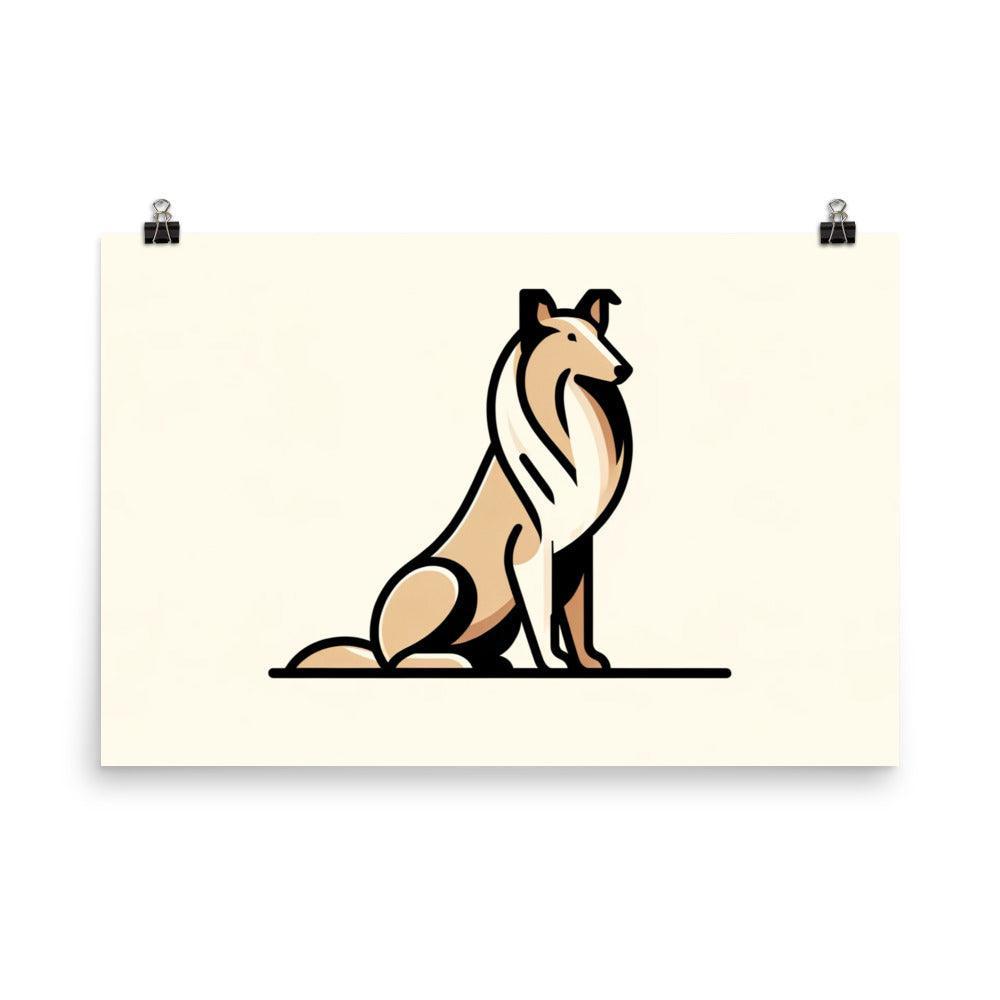 Sleek Collie Minimalist Illustration Modern Flat Color Design Poster - Oh Posters