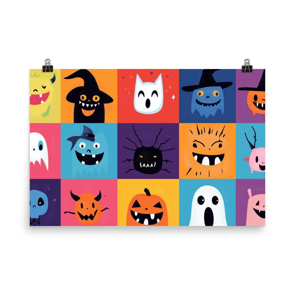 Fun Halloween Creatures Cartoon Style Grid Poster - Oh Posters