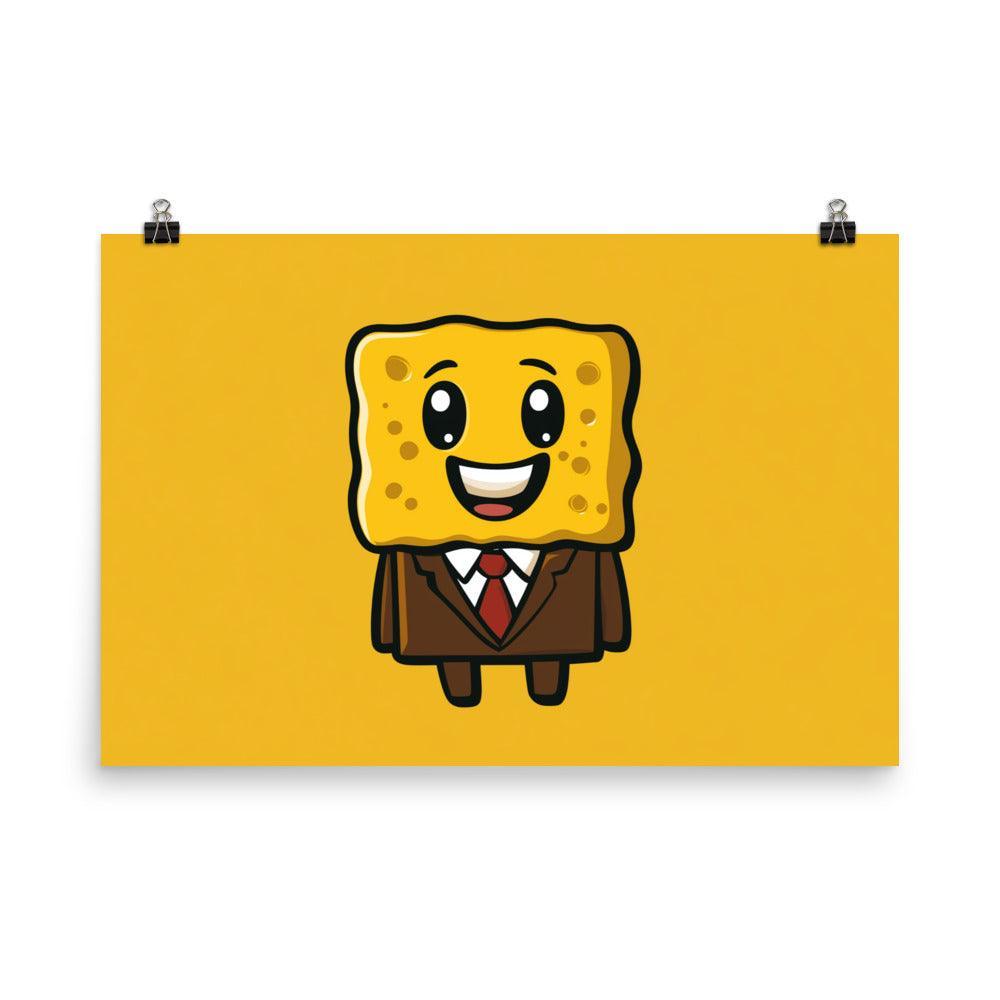 Cute Sponge Character in Suit Playful Cartoon Art Poster - Oh Posters