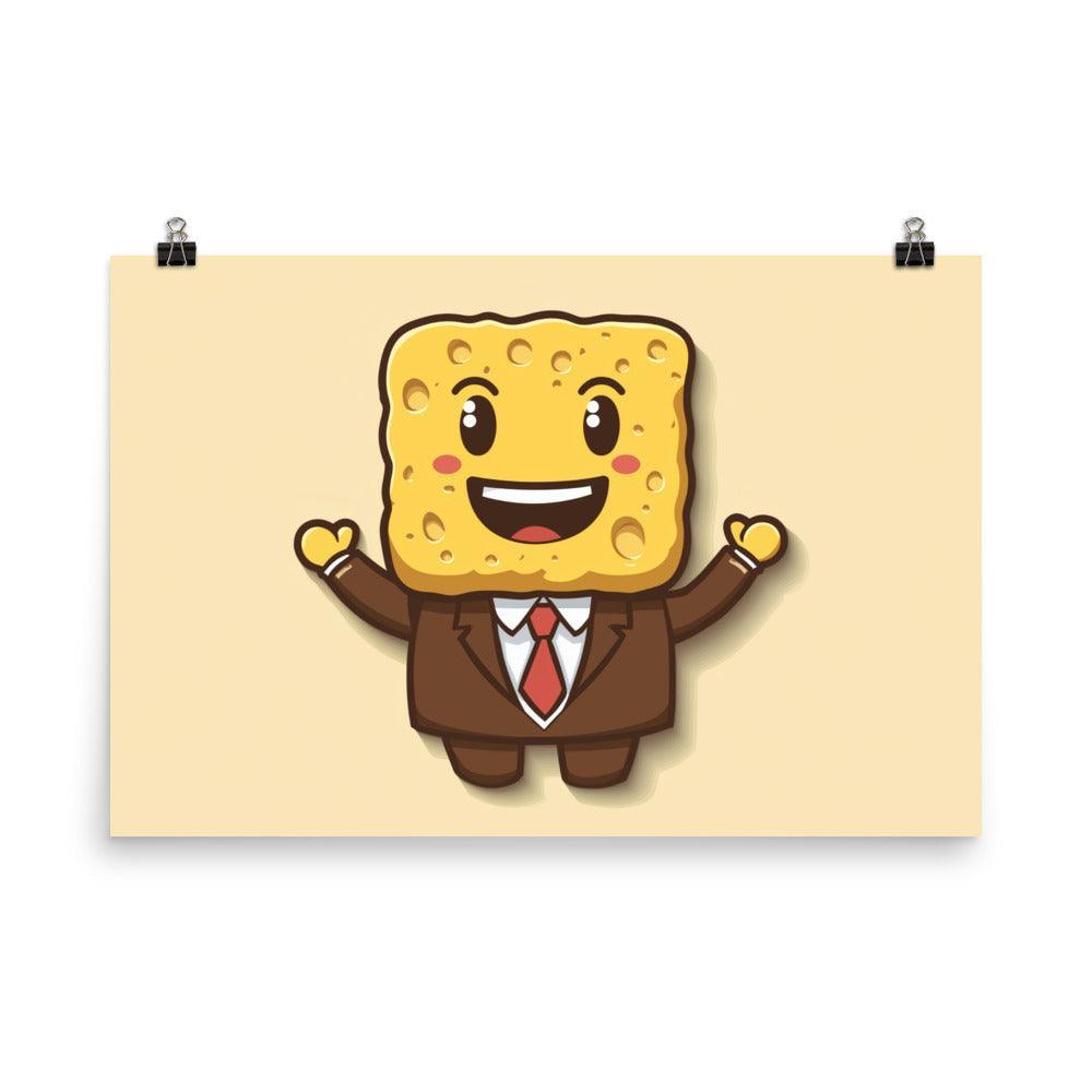 Cheerful Sponge in a Suit Cartoon Drawing Poster - Oh Posters