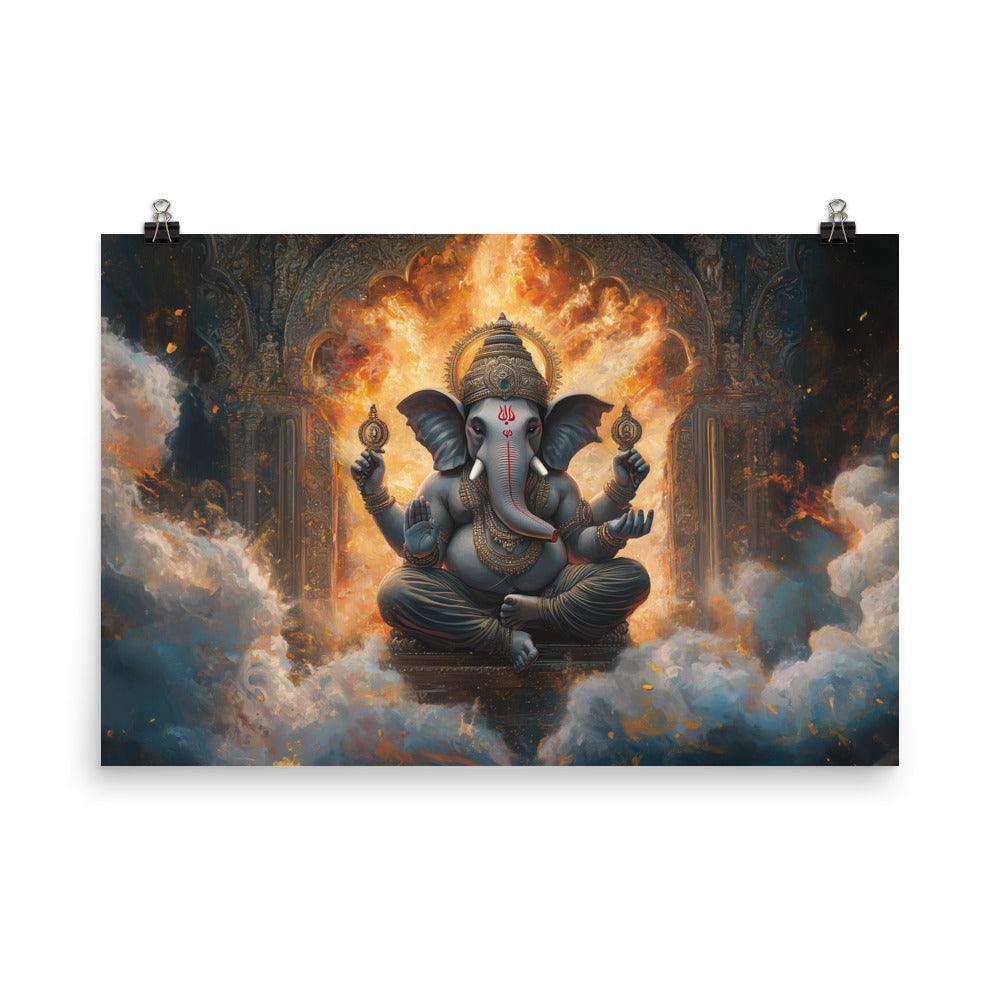 Fiery Ganesh with Glowing Background Sacred Indian Illustration Poster - Oh Posters