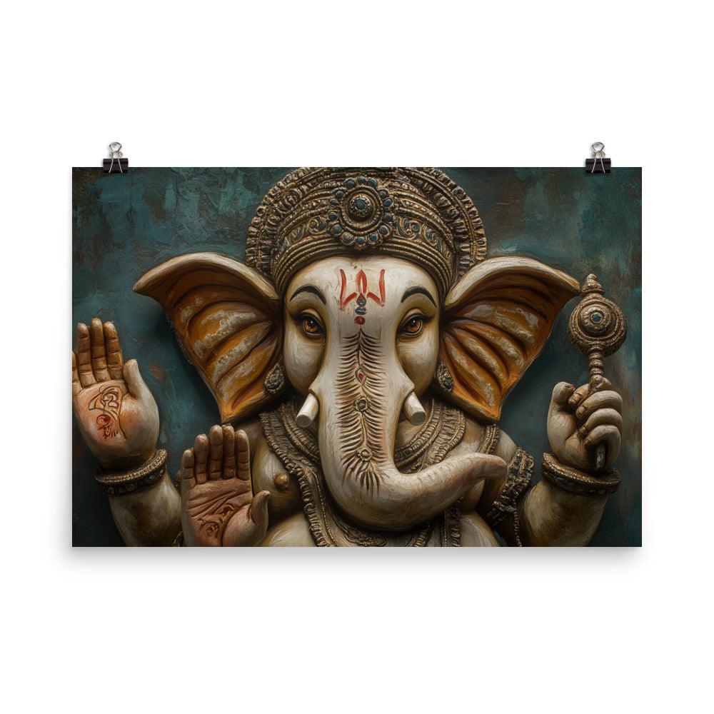 Close-up Ganesh Sculpture with Intricate Details Traditional Hindu Art Poster - Oh Posters