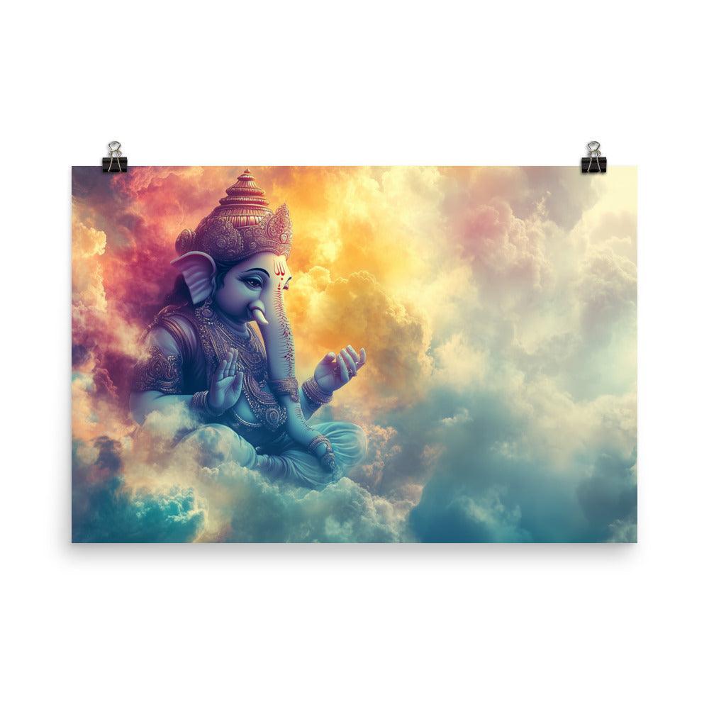 Divine Ganesh in the Clouds Spiritual Fantasy Artwork Poster - Oh Posters