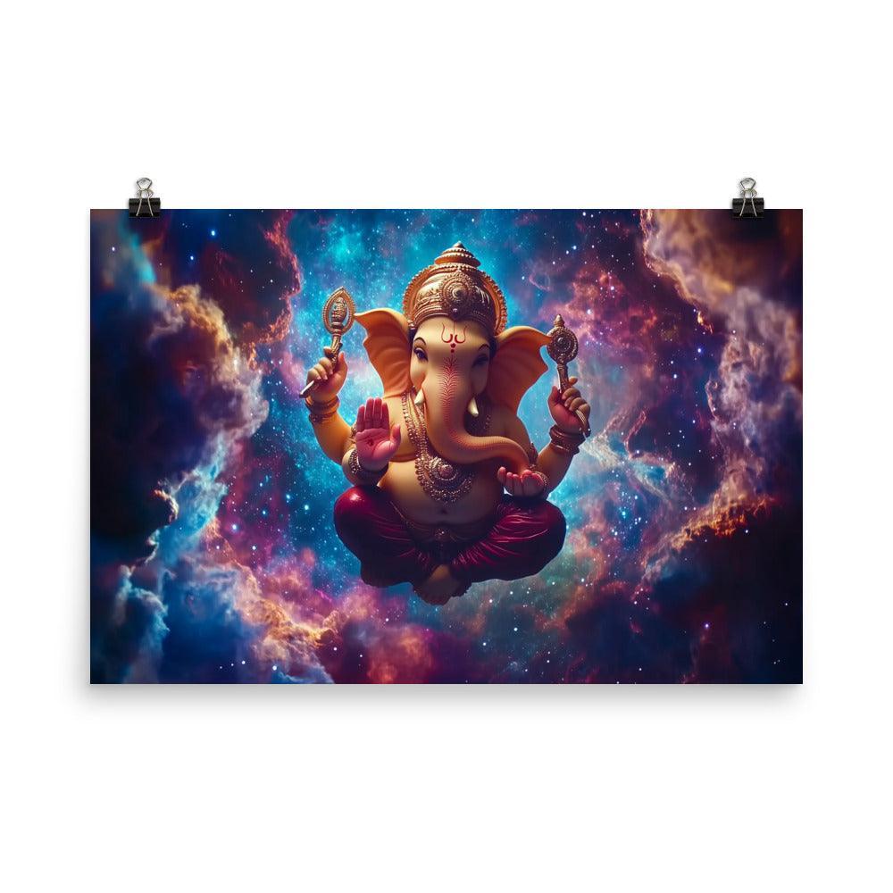 Ganesh with Cosmic Aura Mystical Space Artwork Poster - Oh Posters