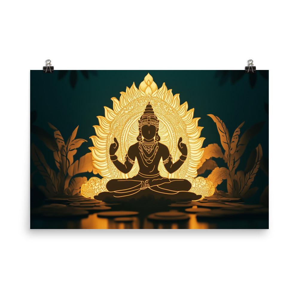 Illuminated Vishnu in a Lotus Design Glowing Spiritual Artwork Poster - Oh Posters