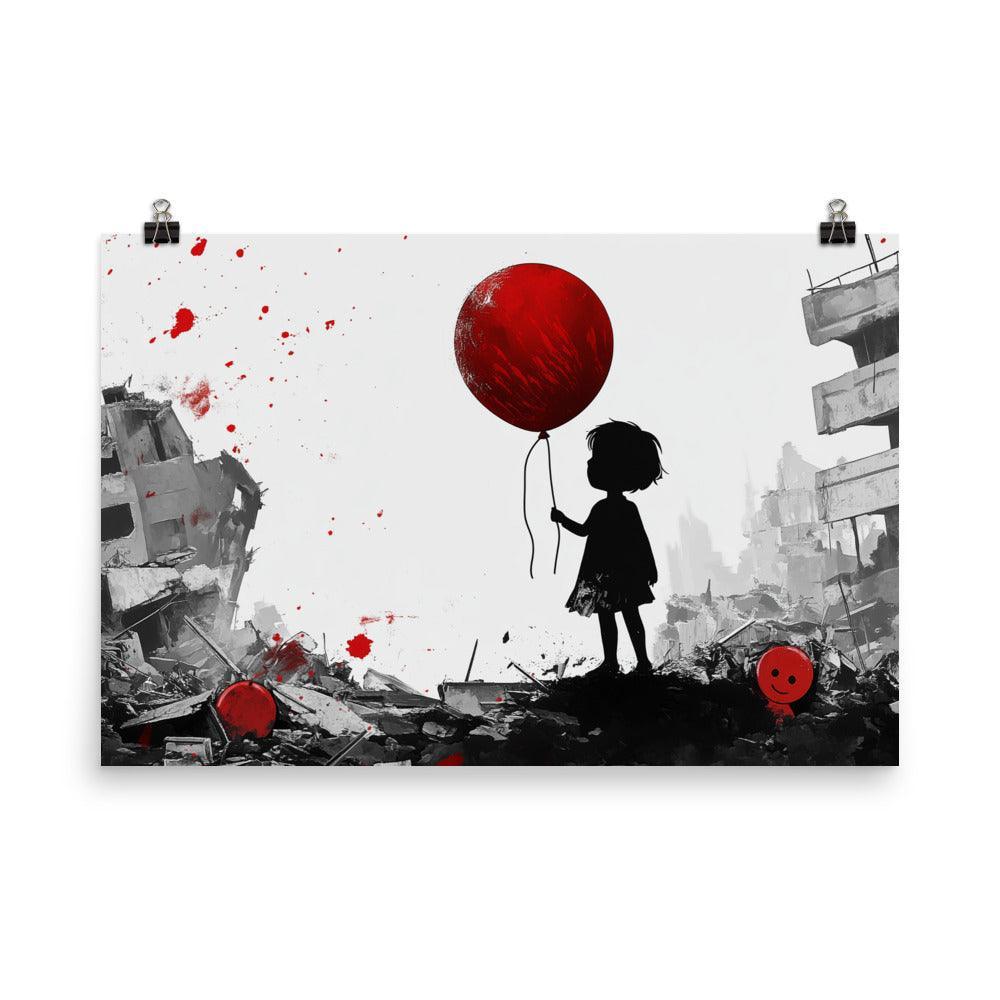 Child with Red Balloon in War-Torn Palestine Poster - Oh Posters