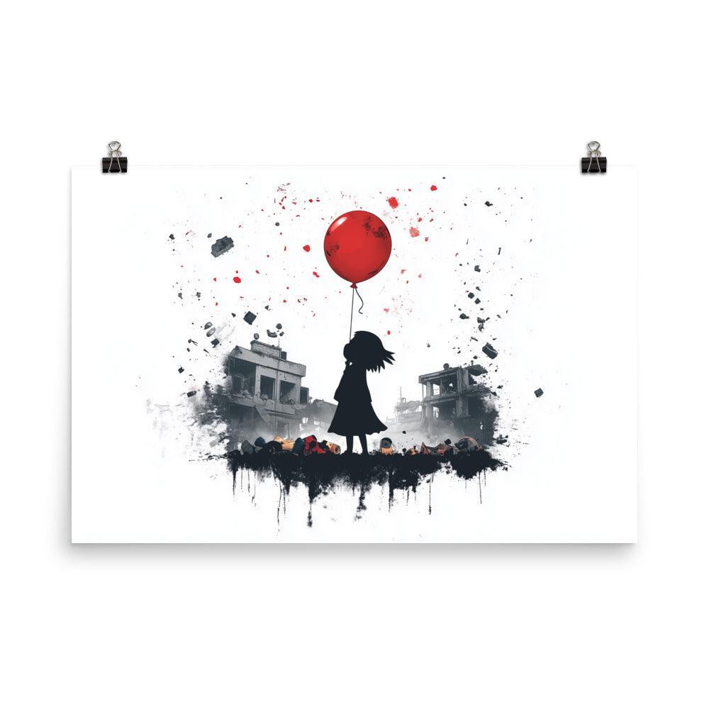 Girl in Palestine Warzone Red Balloon Artwork Poster - Oh Posters