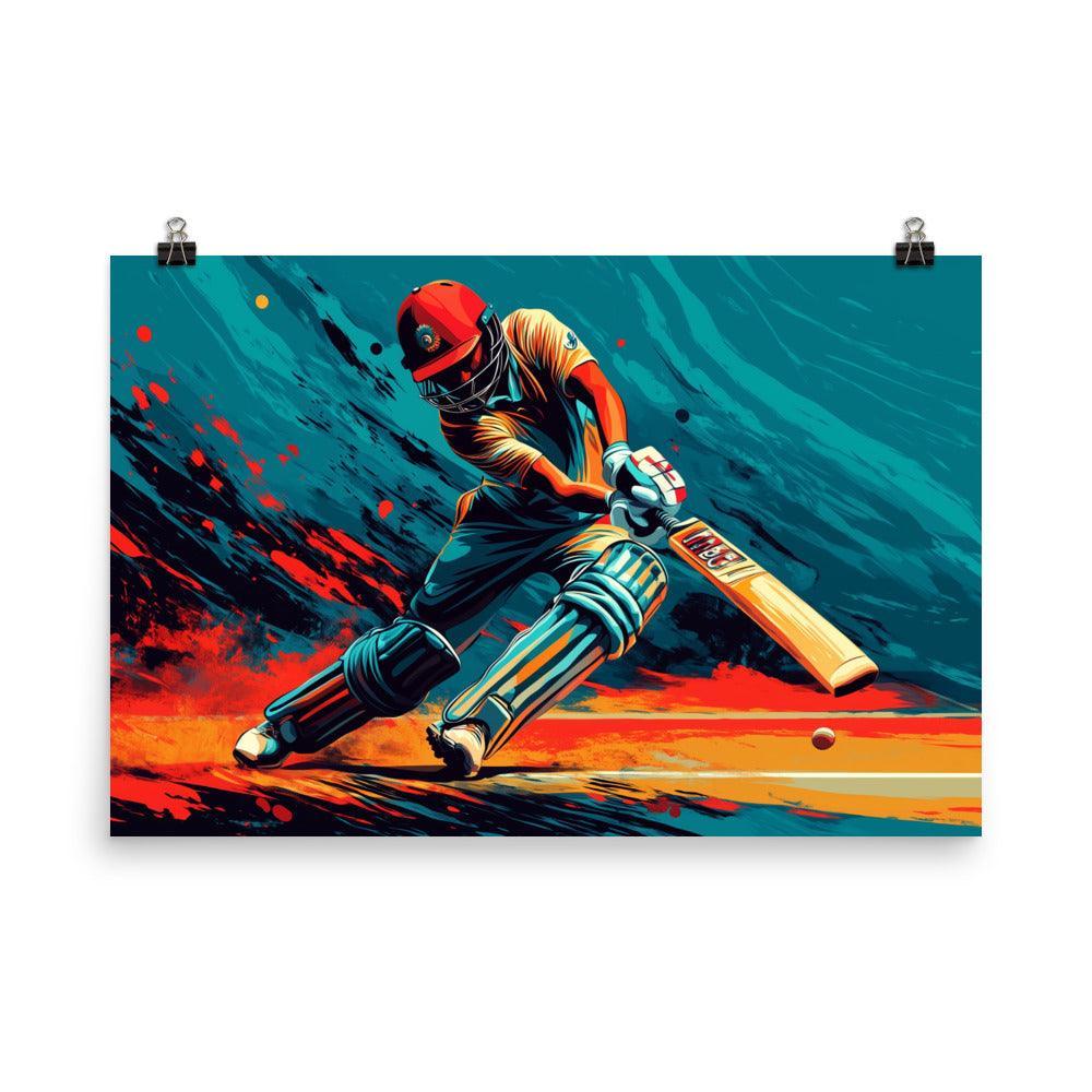 Intense Cricket Batsman Power Shot Action Art Poster - Oh Posters