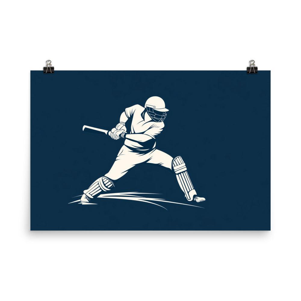 Clean Line Art Cricket Batsman in Batting Pose Poster - Oh Posters