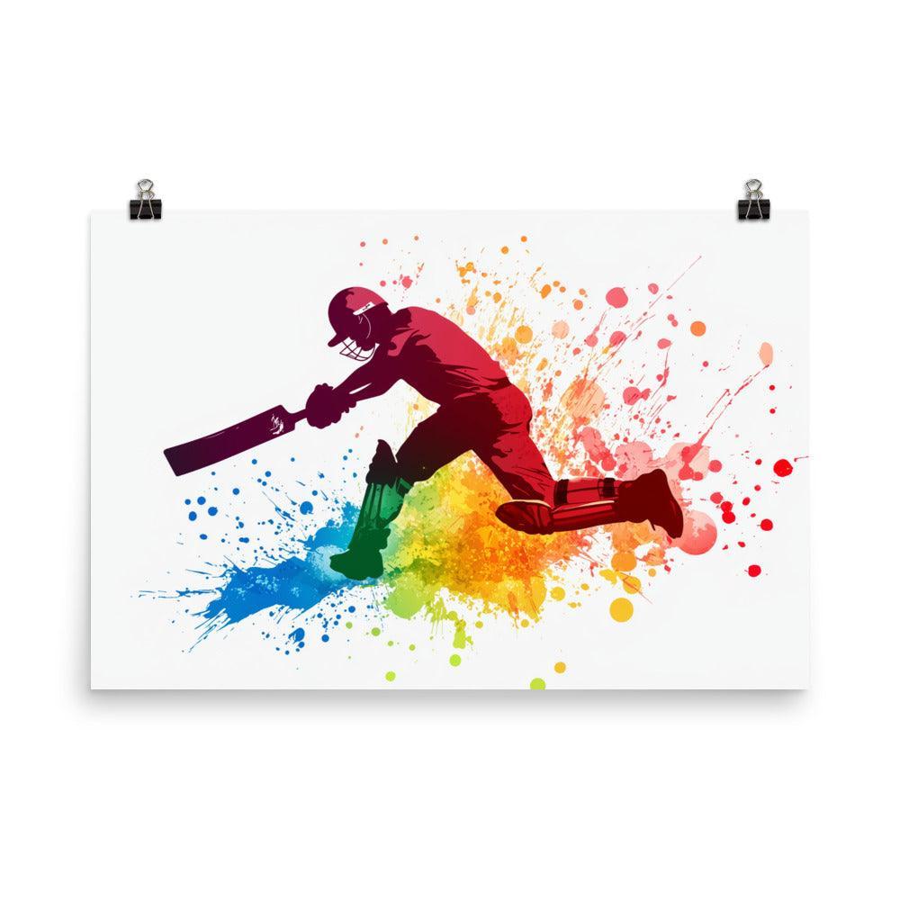 Colorful Cricket Batsman with Splatter Paint Effect Poster - Oh Posters