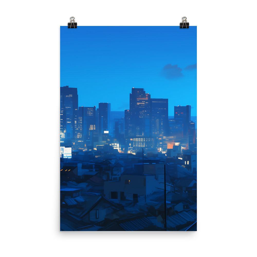 Dense Cityscape at Night with Skyscrapers and Rooftops Soft Lighting Art Poster - Oh Posters