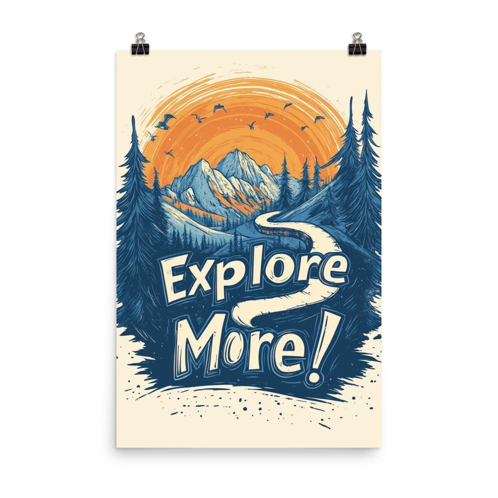 Explore More Scenic Mountain Illustration with Forest and Orange Sun Poster - Oh Posters