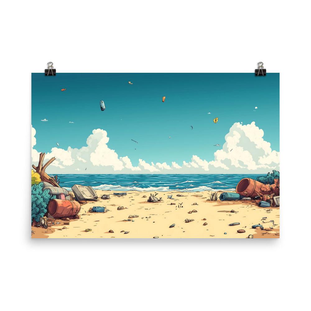 Beach Cleanup Awareness Scenic Ocean View Littered Shore Poster - Oh Posters