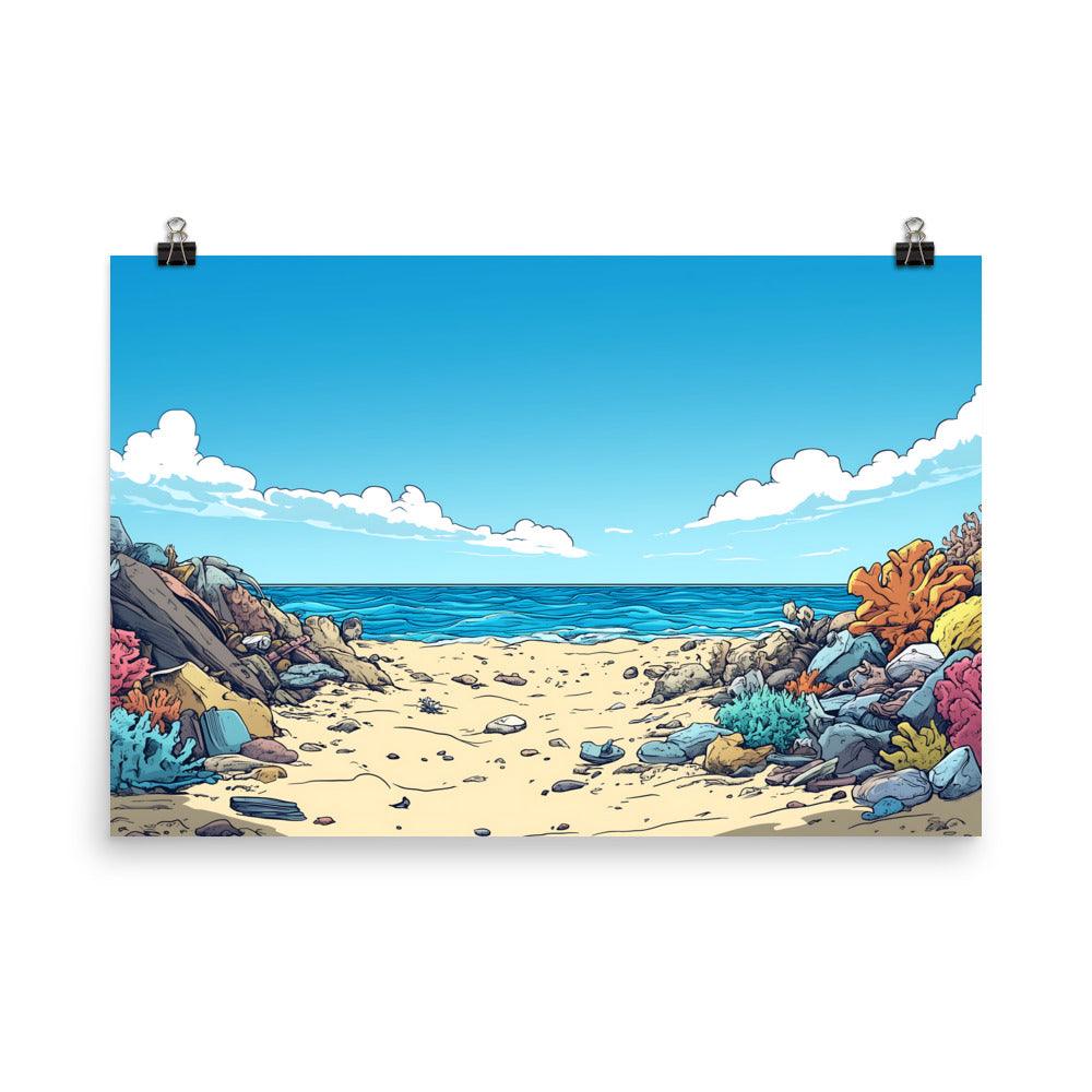 Beach Cleanup Coastal Serenity Artwork for Ocean Lovers Poster - Oh Posters