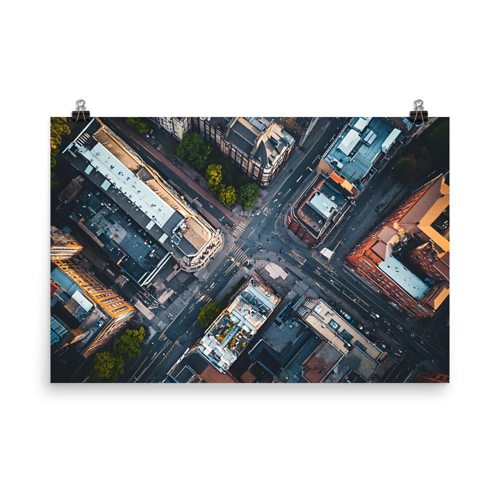 Manchester Urban Aerial View Cityscape Poster - Oh Posters