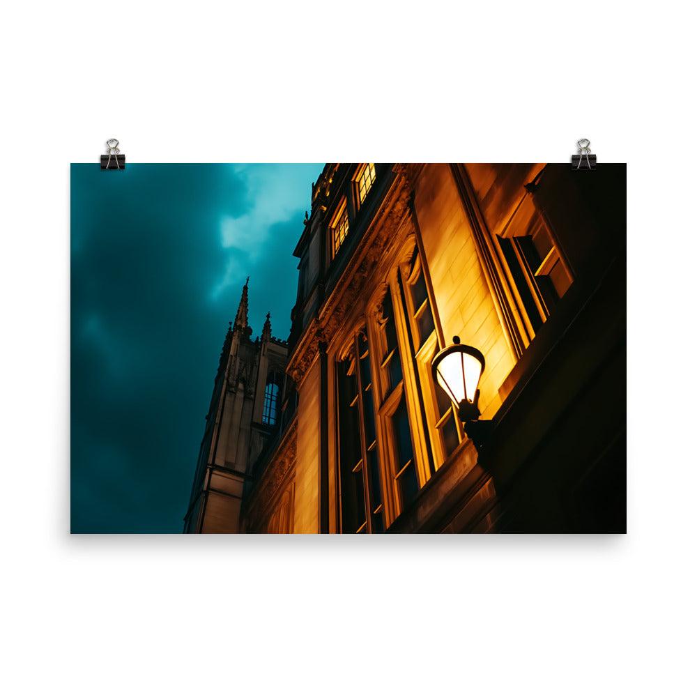 Manchester Nightscape Architectural View Illuminated by Streetlight Poster - Oh Posters