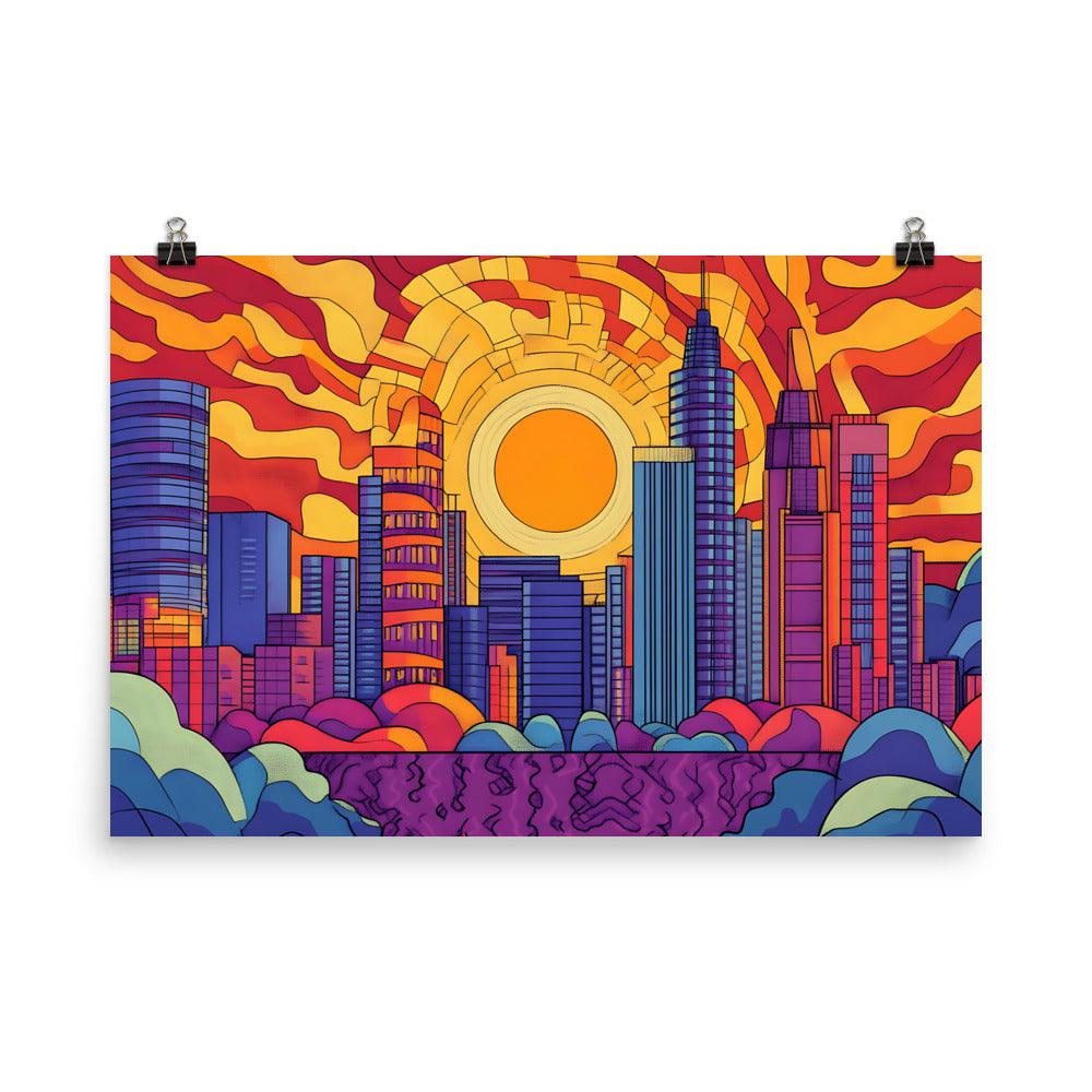 Manchester Vibrant Cityscape Bright Colors Urban Skyline Poster - Oh Posters