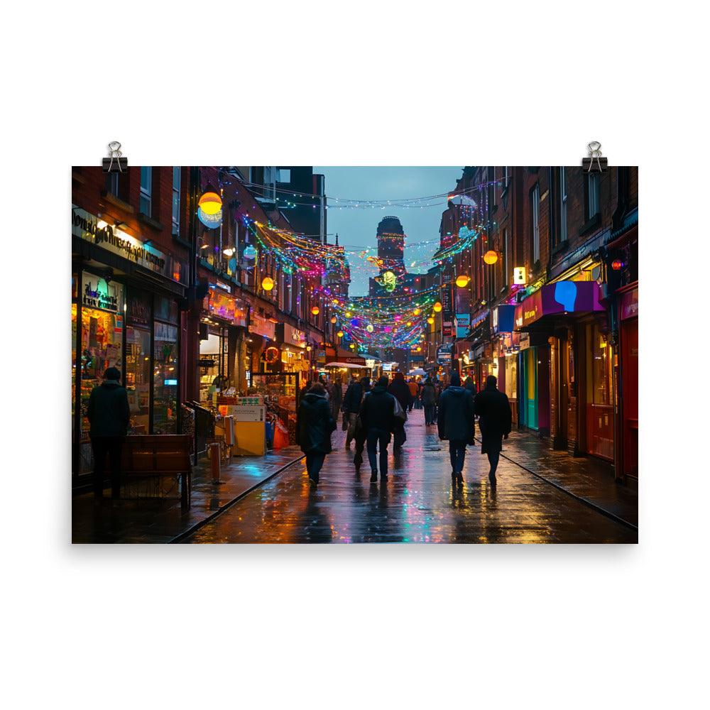 Manchester Evening Street Lights Stroll Poster - Oh Posters