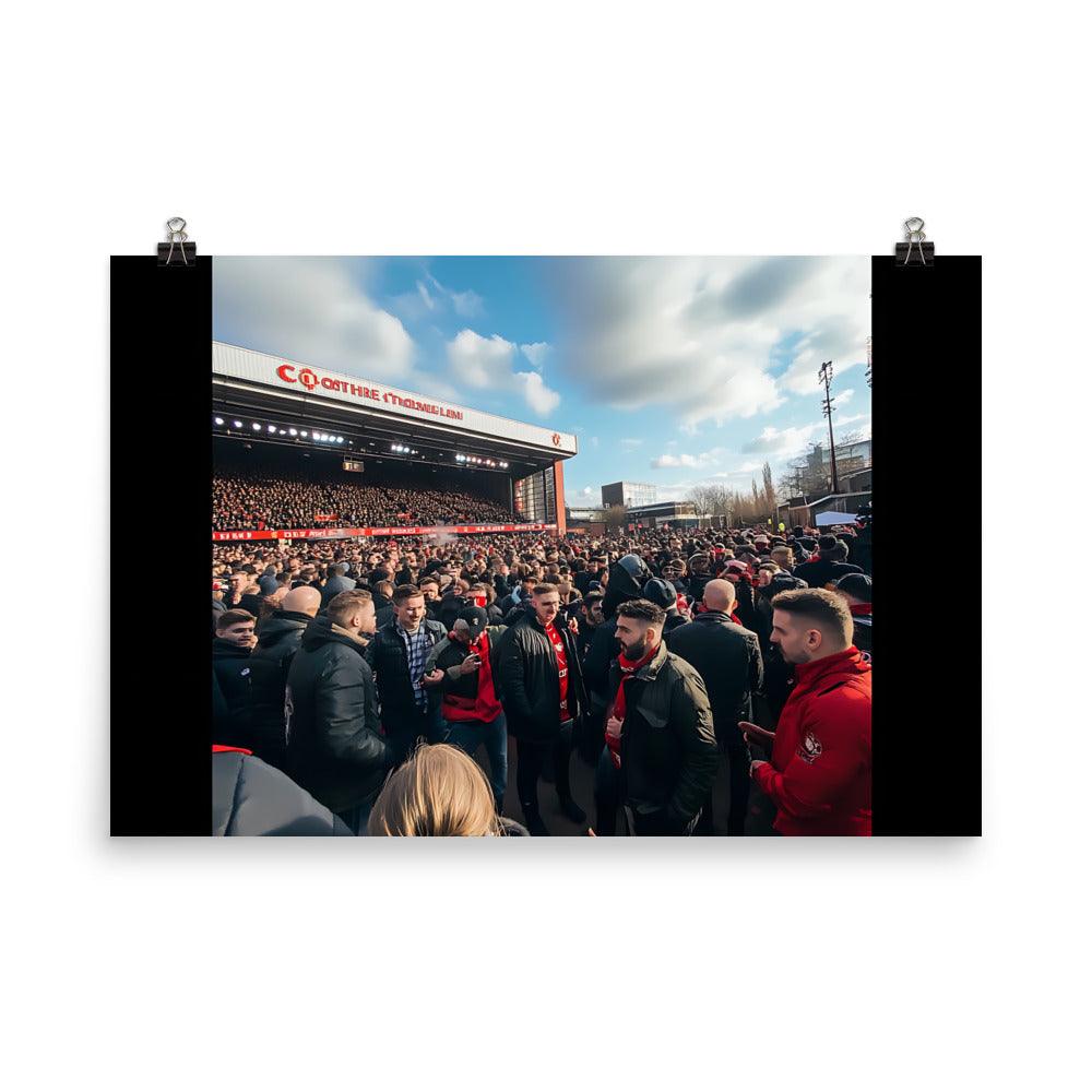 Manchester Football Fan Gathering Atmosphere Vibrant Crowd Scene Poster - Oh Posters