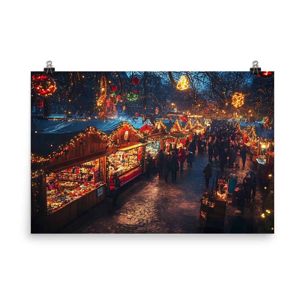Manchester Christmas Market Illuminated Holiday Scene Poster - Oh Posters