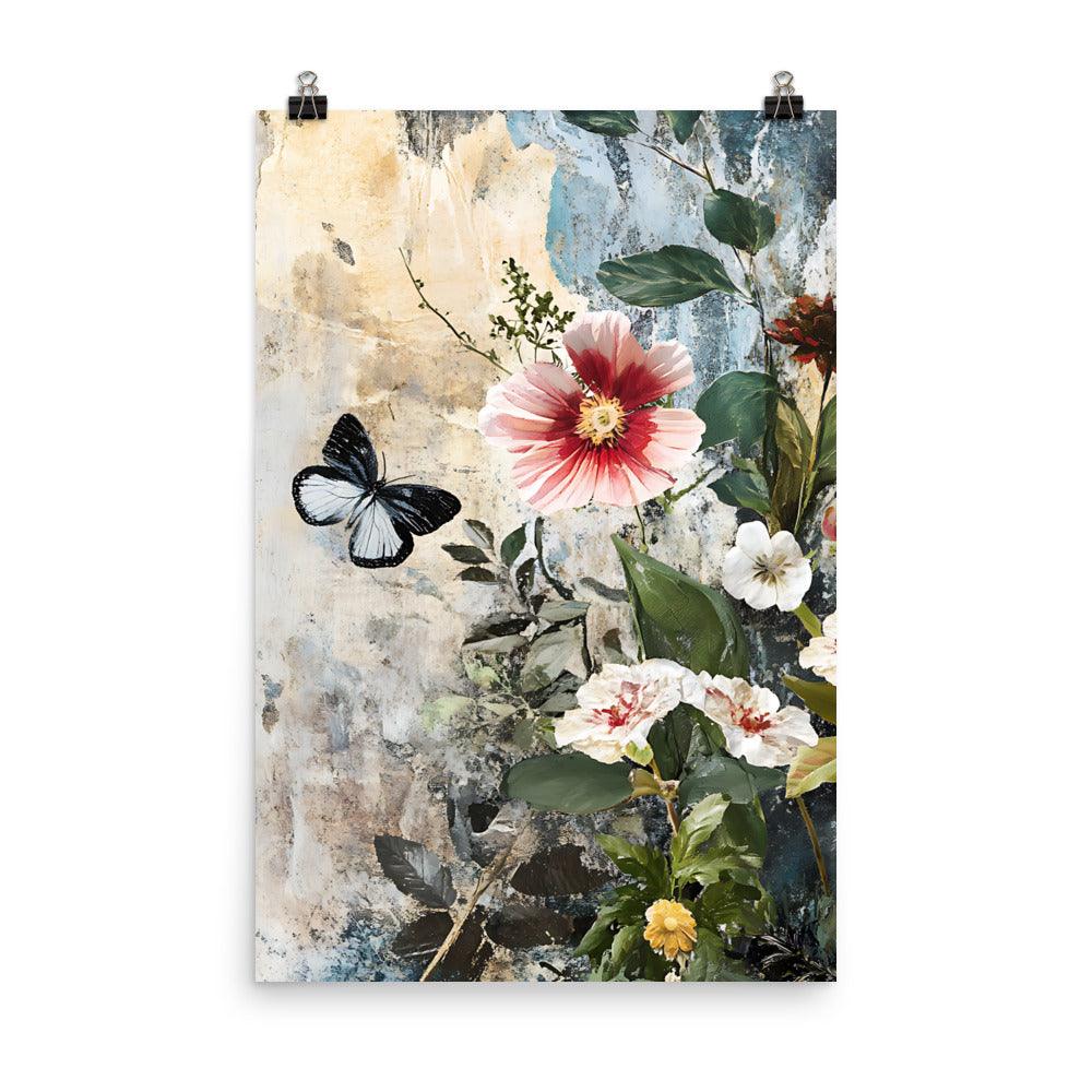 Boho Floral Serenity with Butterfly and Blooms Poster - Oh Posters