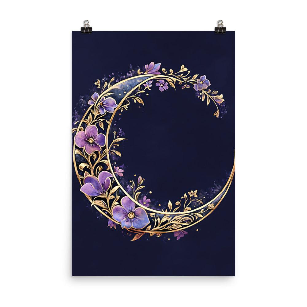 Boho Floral Crescent Moon Art Poster - Oh Posters