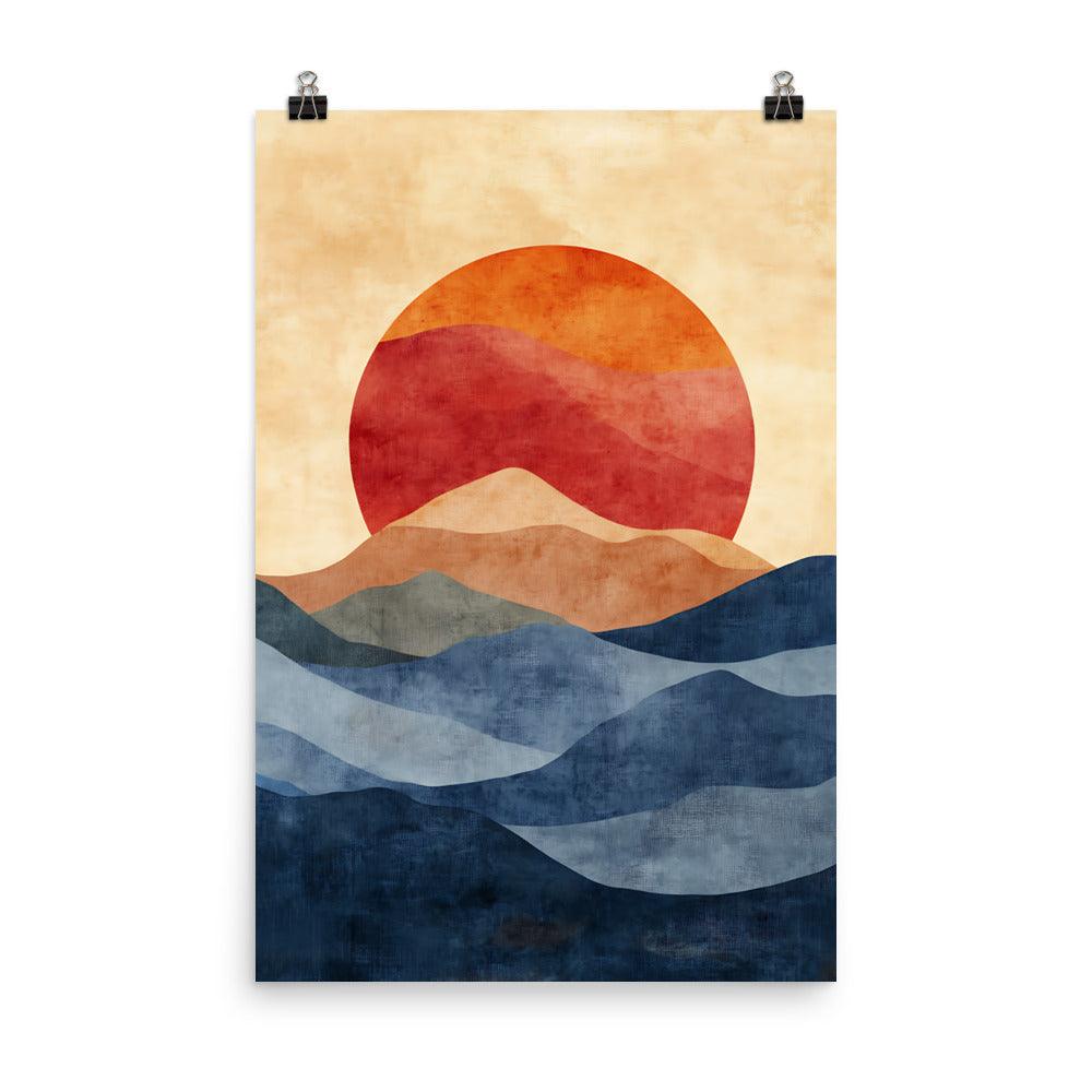 Boho Sunset Over Serene Mountains Poster - Oh Posters