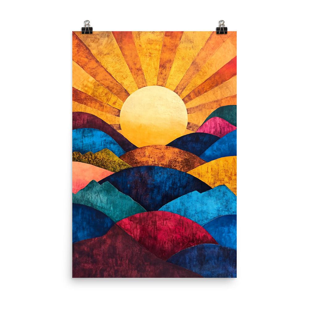 Boho Sunset Over Colorful Hills Poster - Oh Posters