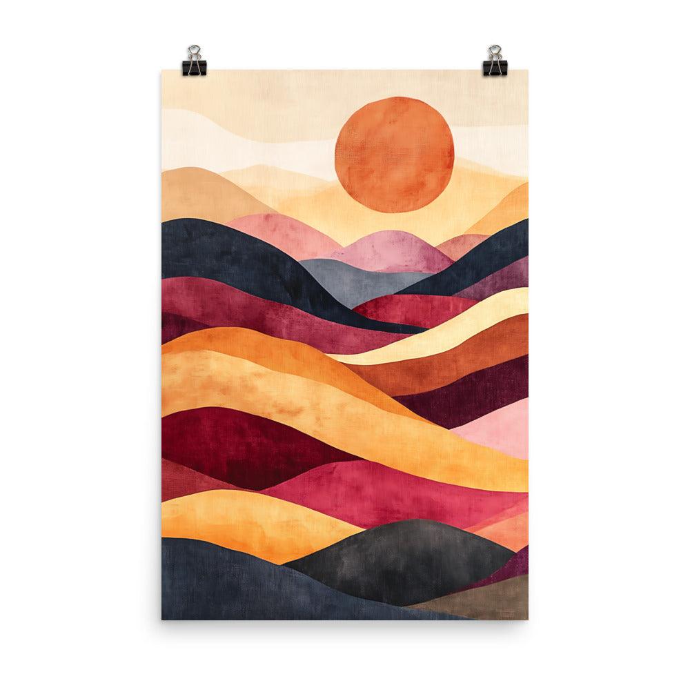 Boho Sunset Over Colorful Hills Poster - Oh Posters