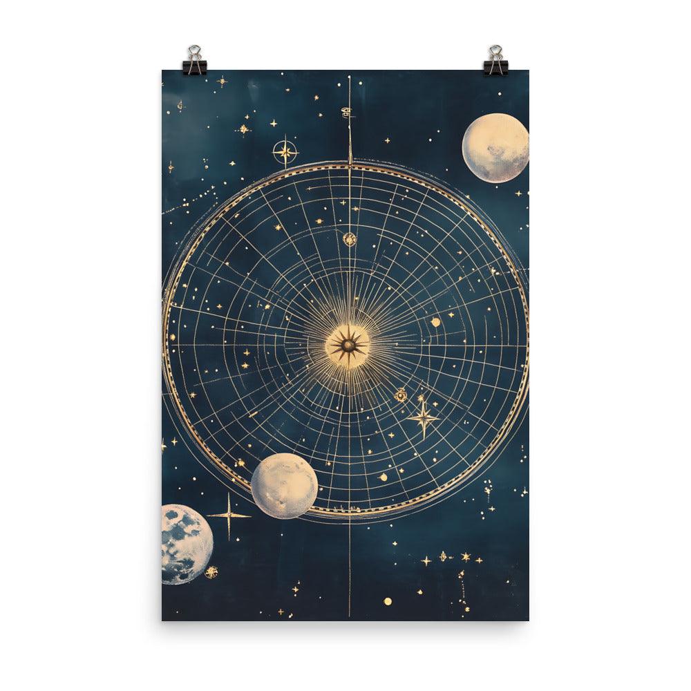 Boho Celestial Map with Moon Phases and Stars for Astrology Enthusiasts Poster - Oh Posters