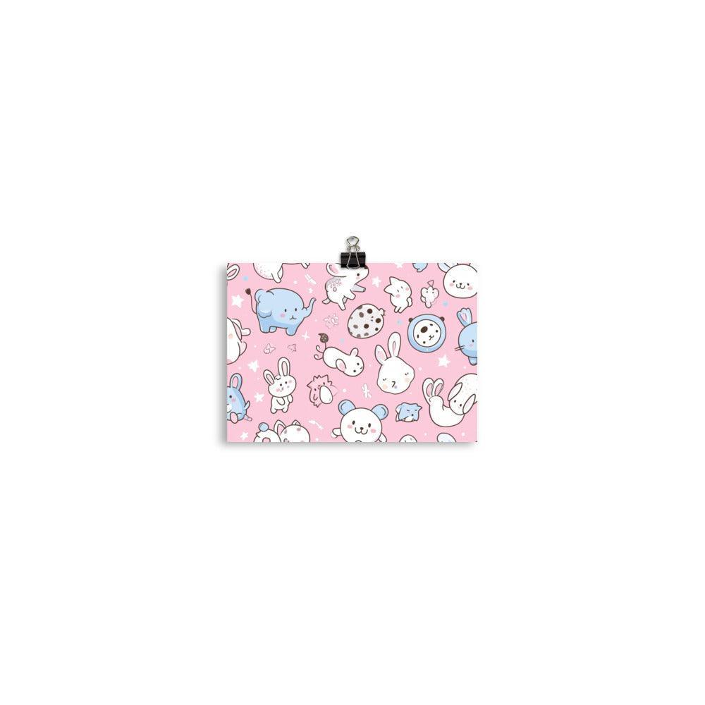 Kawaii Animals Characters Pattern on Pink Background Poster - Oh Posters