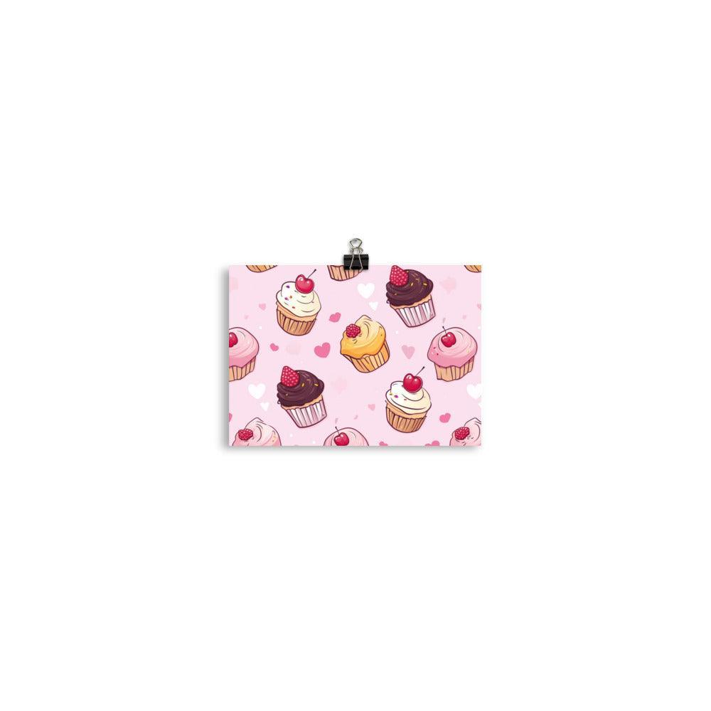 Kawaii Cute Cupcakes with Hearts Pattern on Pink Poster - Oh Posters