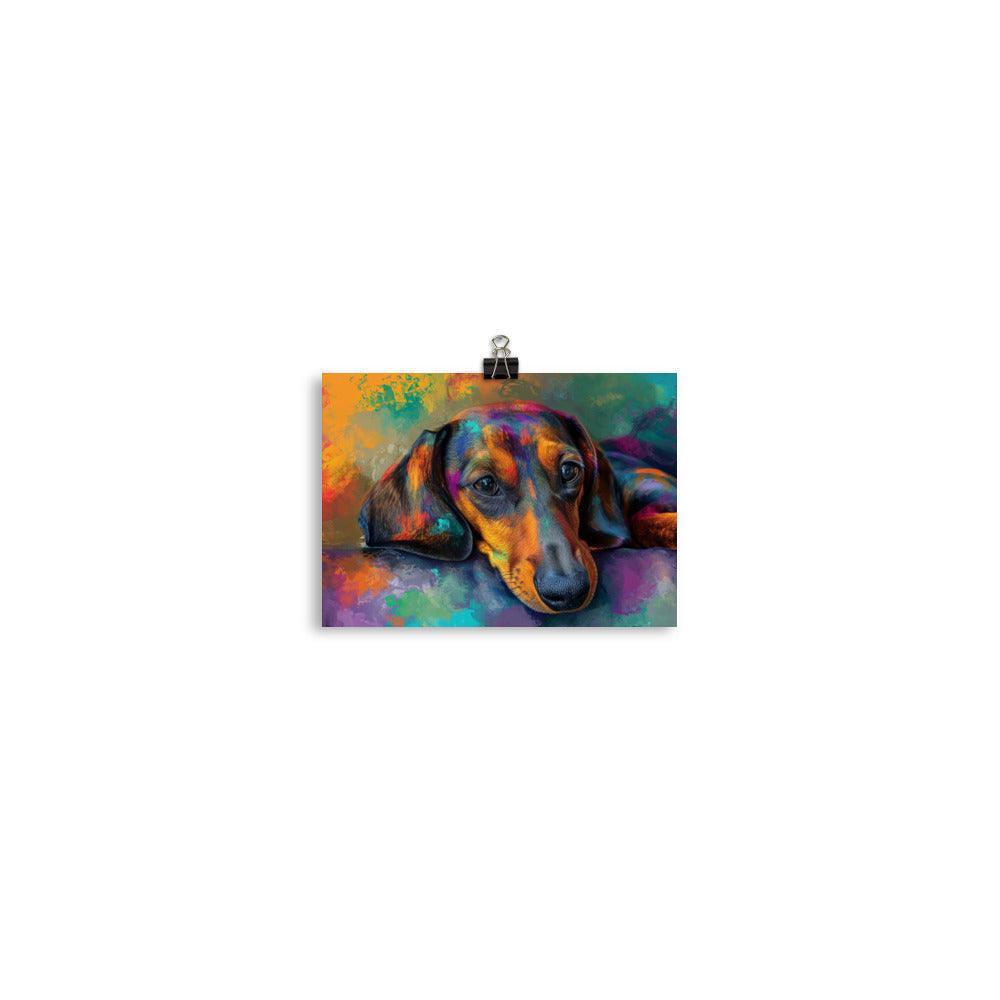 Smooth-Haired Dachshund on Colorful Abstract Art Background Poster - Oh Posters