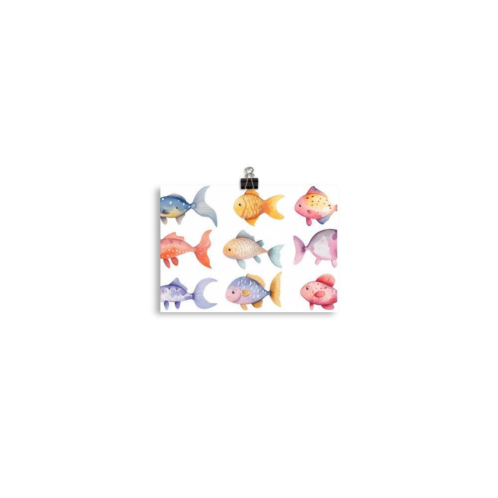 Pastel Watercolor Fish Collection for Nursery Children Kids Art Poster - Oh Posters
