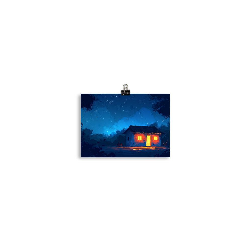 Indian Night Sky Village Home Game Style Art Poster - Oh Posters