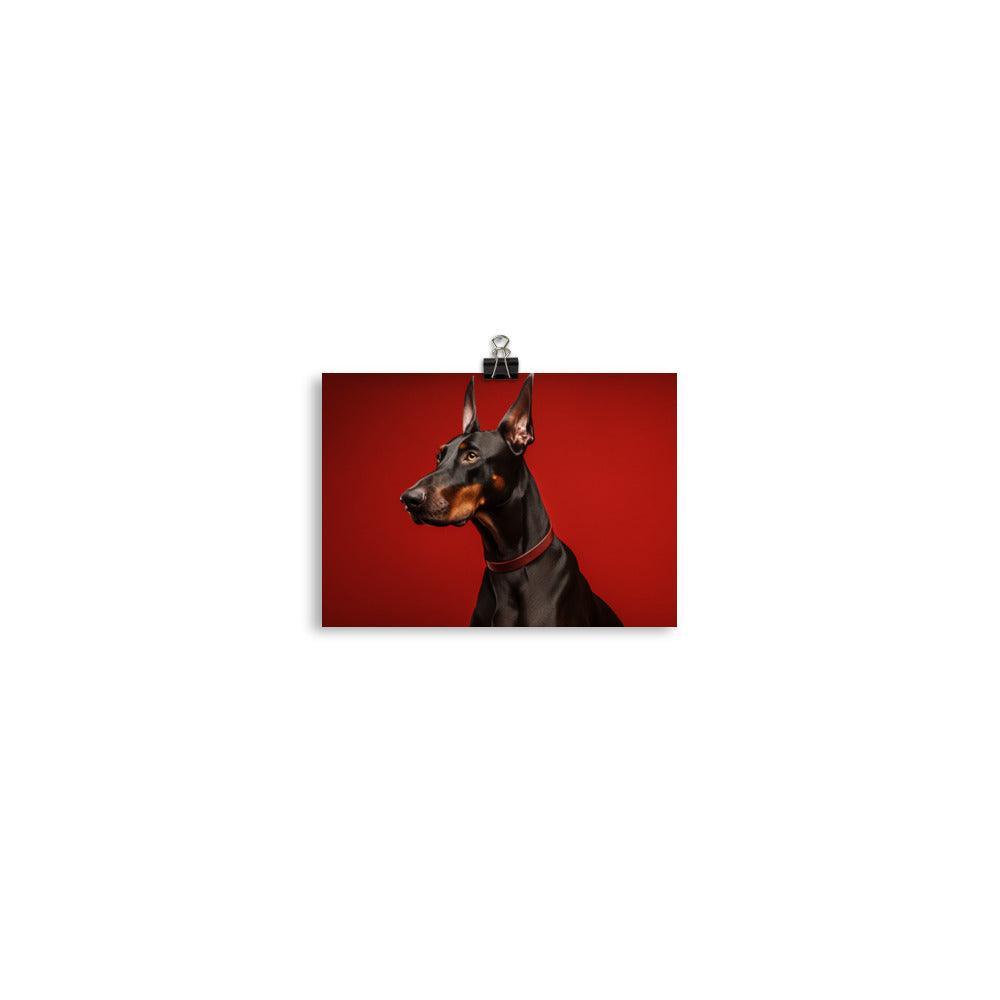 Dobermann Elegant Profile on Red Background Dog Poster - Oh Posters