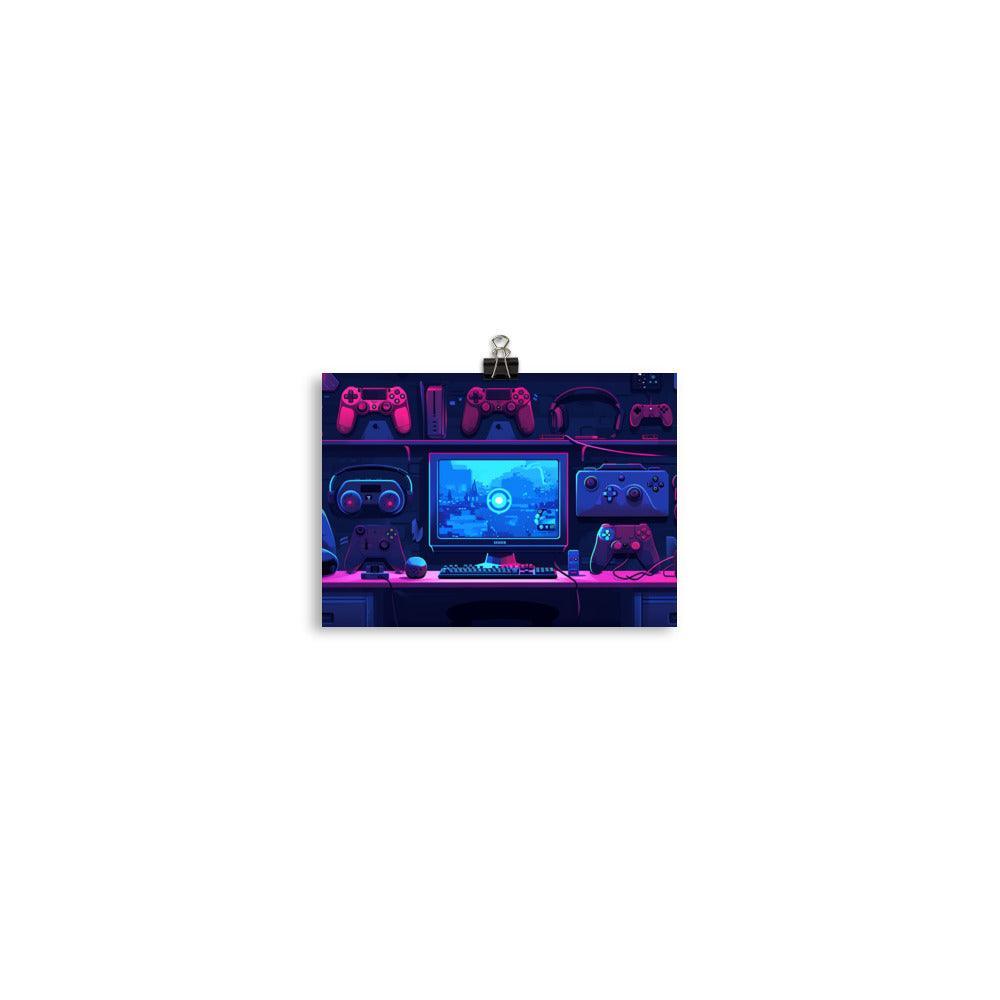 Gaming Setup Neon Glow Digital Art Poster - Oh Posters