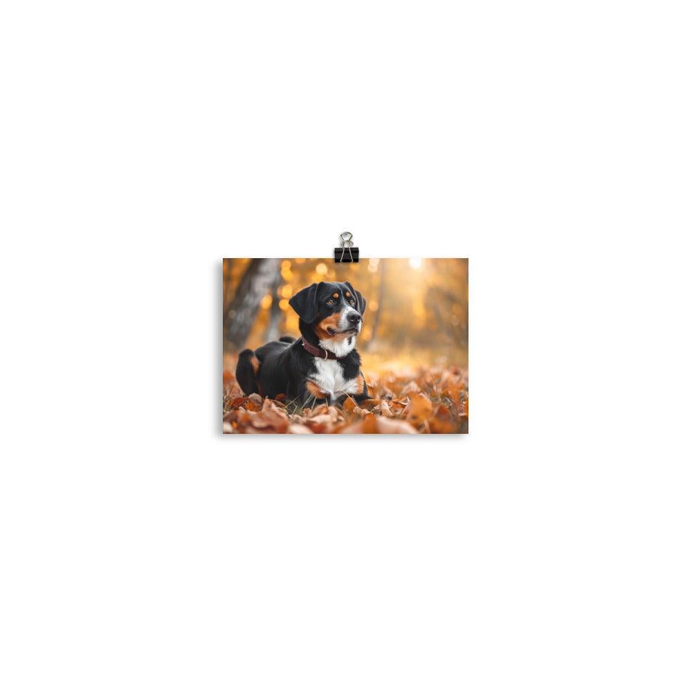 Entlebucher Mountain Dog Autumn Leaves Photography Poster - Oh Posters