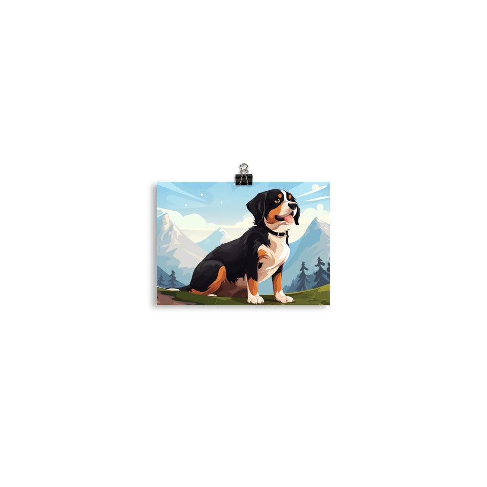 Entlebucher Mountain Dog Cartoon Mountainscape Poster - Oh Posters