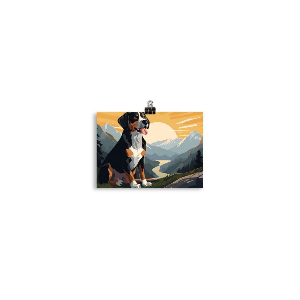 Entlebucher Mountain Dog Sunset Cartoon Scenery Poster - Oh Posters