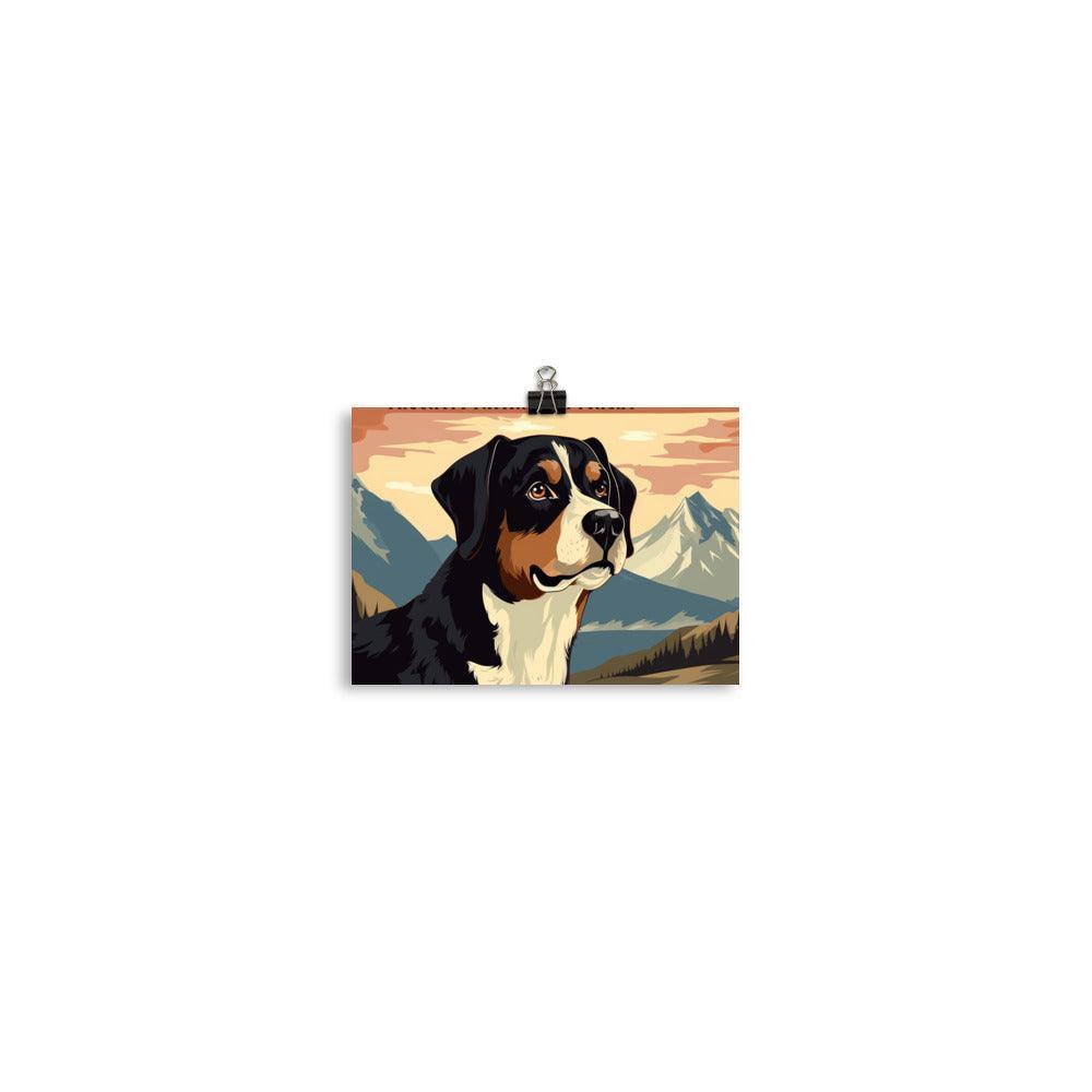 Entlebucher Mountain Dog Retro Style Mountain Illustration Poster - Oh Posters