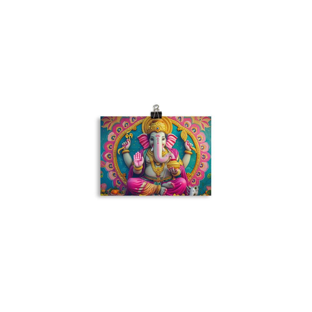 Ganesha Pink Elegant Religious Statue Graphic Poster - Oh Posters